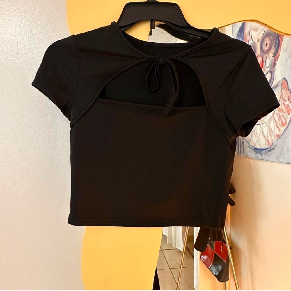 Black Tie-Front Crop Top